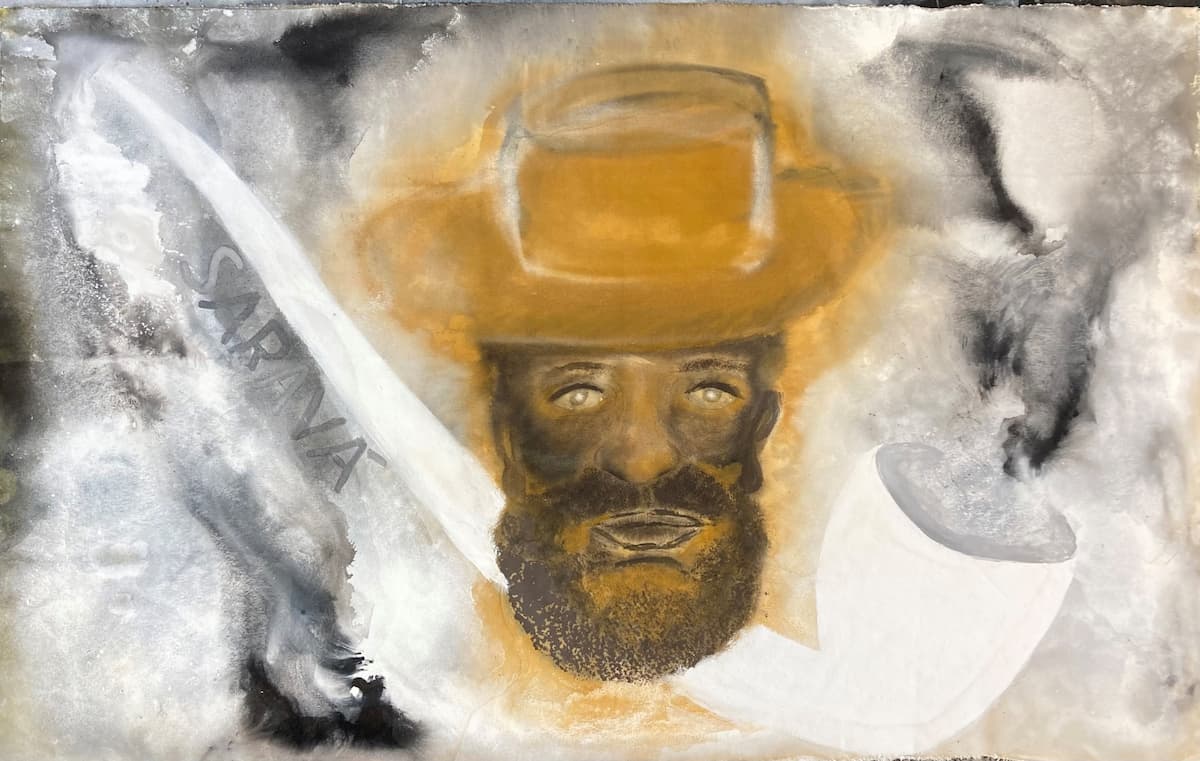 « Père Cyprien - Luiz Gamma", 2021, peinture, 140cm x 86 cm. Travail à Luanda, qui intègre l'exposition. Photos: Luanda.