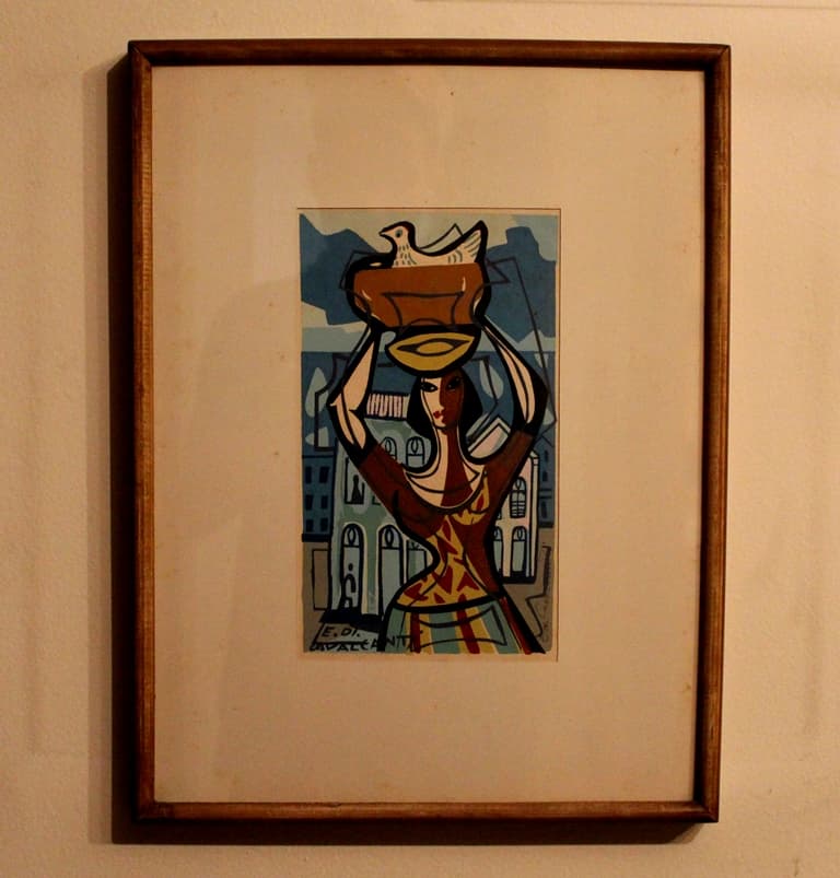ايميليانو دي كافالكانتي, باهيا مع منازل في الخلفية, بالشاشة الحريرية الملونة على الورق. صور: الكشف.