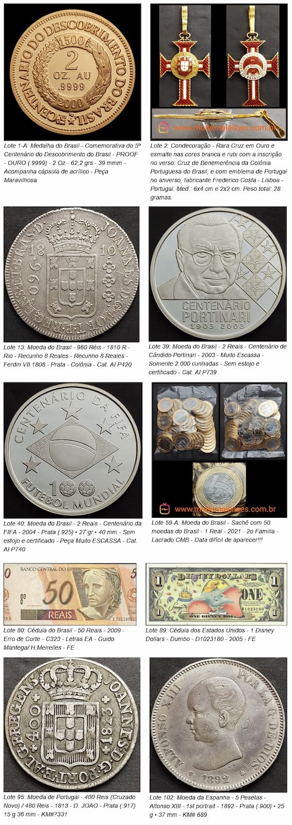 Flávia Cardoso Soares Auctions: 54º Vente aux enchères numismatique moderne - 28-06 à 19:00, faits saillants. Divulgation.
