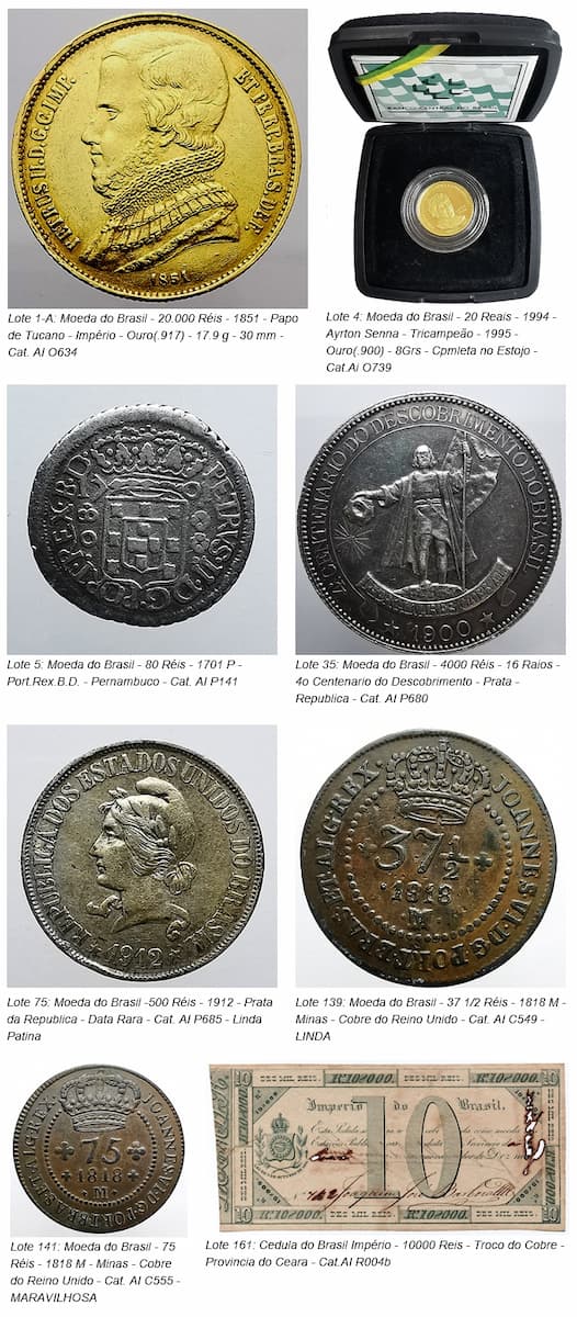 Flávia Cardoso Soares Auctions: 1º Vente aux enchères numismatique - Enchères Laury - 27 juillet à 14h, faits saillants. Divulgation.