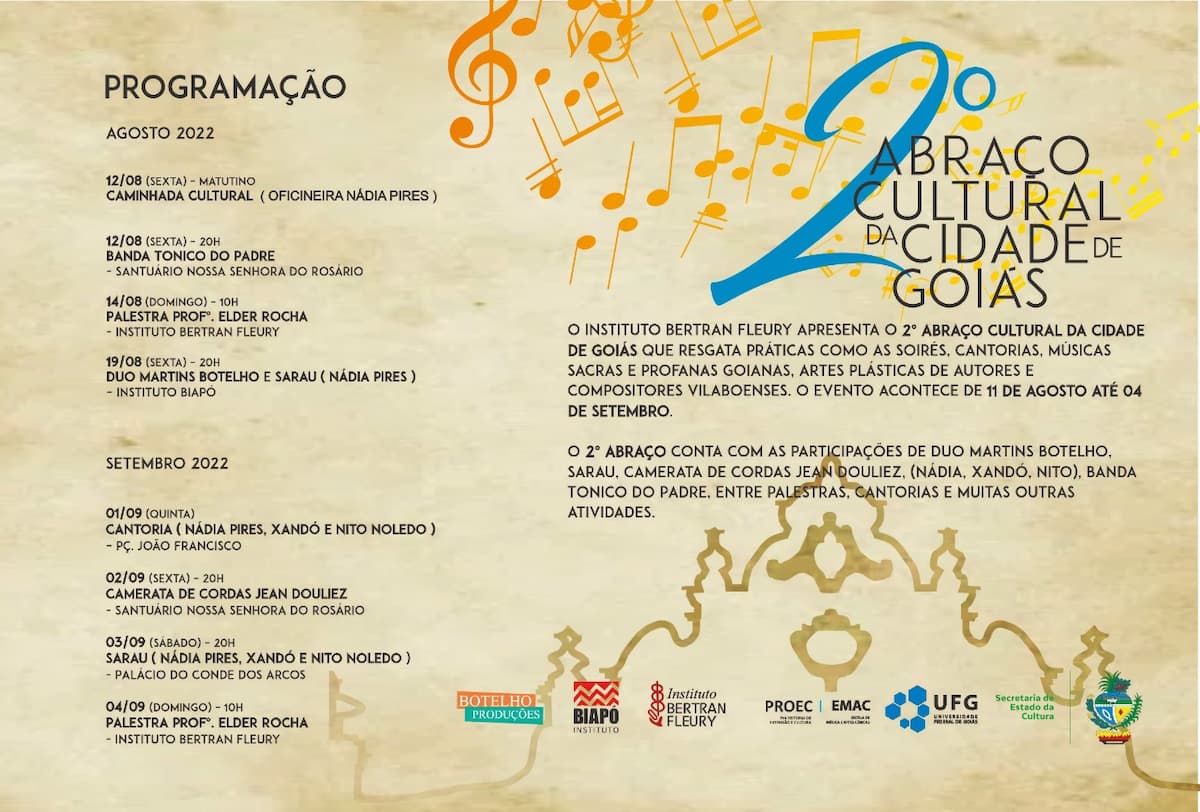 2º Cultural Embrace of the city of Goiás, programming. Disclosure.