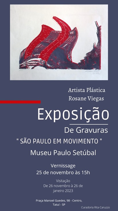 Exposição de gravuras “São Paulo em Movimento” de Rosane Viegas. Divulgação.