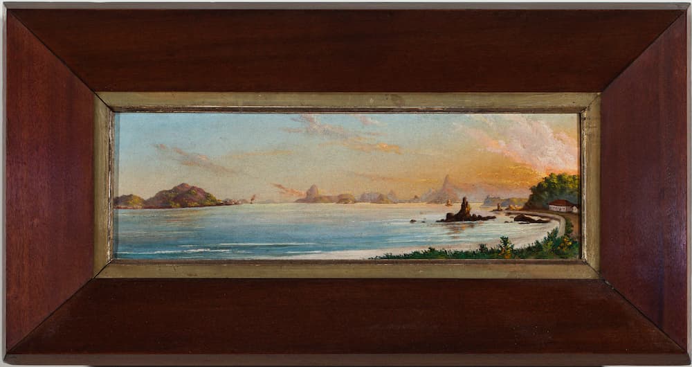 Rio de Janeiro: MAR_01, Mary Fornero, Stone of Itapuca, Second half of the 19th century - First half of the 20th century (assigned date), Oil on canvas, 12 x 37 x 2 cm, MAR - Art Museum of Rio / Municipal Secretary of Culture of the city of Rio de Janeiro / Paula and Jones Bergamin Background. Photo: Thales Milk.