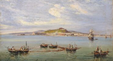 Nápoles: HSH 13, Gonsalvo Carelli, Naples vue de la mer, 21 st century. XIX, Huile sur toile, 42 x 56 cm, Certosa et Musée de San Nápoles(Nápoles, Italie).