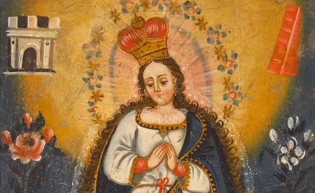 Nossa Senhora da Conceição | olio su zinco, 34 x 23 cm, Alto Perù (Bolivia) - XIX secolo, in primo piano. Foto: Rivelazione.