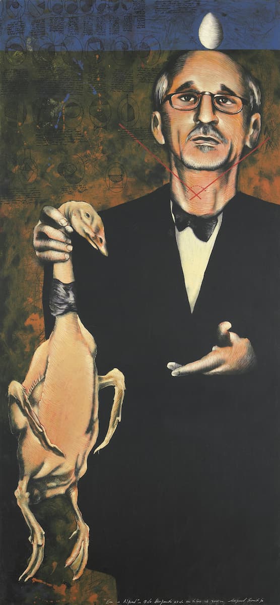 יצירת אמנות "אני ואלפרד" מאת מיגל גונטיג'ו. תמונות: גילוי.