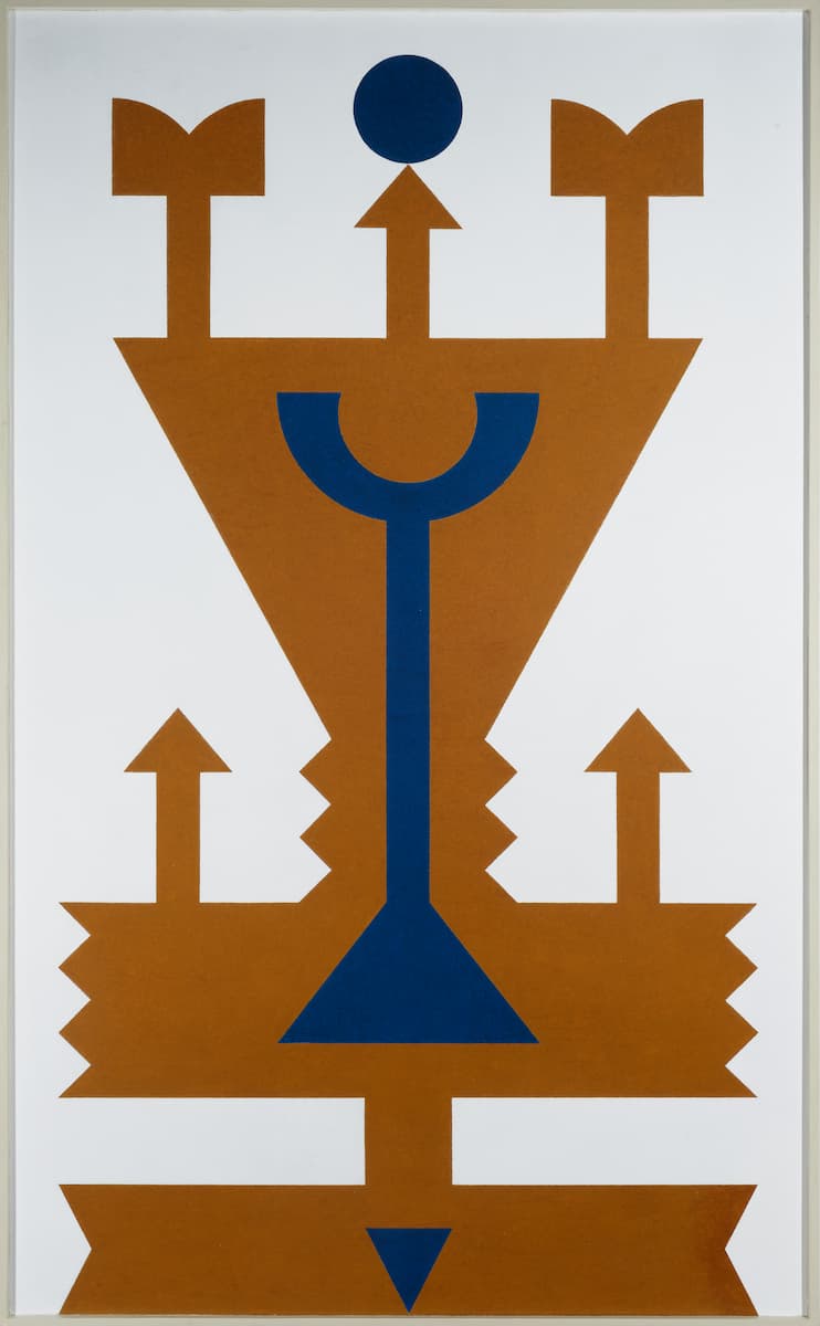 Halcón Jr., Rubem Valentim, Emblema 3, 1969, acrílico sobre aglomerado, 122 x 75 x 5 cm, Colección Igor Queiroz Barroso.