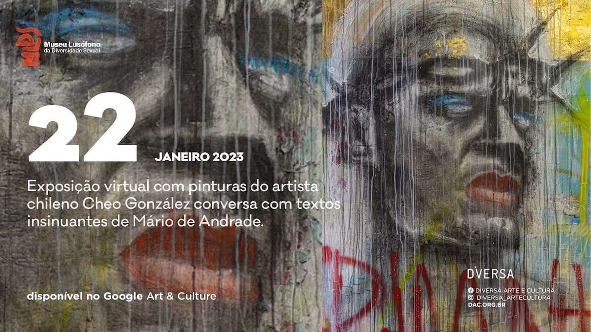 Cheo Gonzalez / Alex Arquelo, banner horizontal, Exhibition 22 - Lusophone Museum of Sexual Diversity. Disclosure.