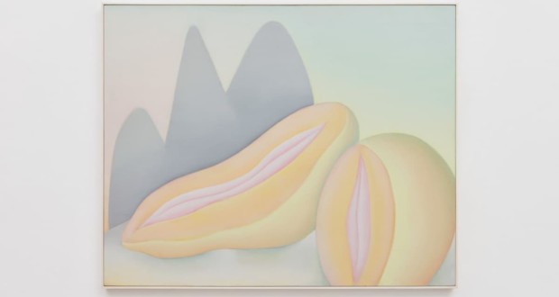 Maria Kranz 1937-2017, La montagne et le fruit, 1989, Assinada, en date du, titré et situé au dos [SigSignéaté, titré et situé au verso], Óleo sobre tela [Huile sur toile], 80 x 100 cm. Photos: Raphaël Salim.