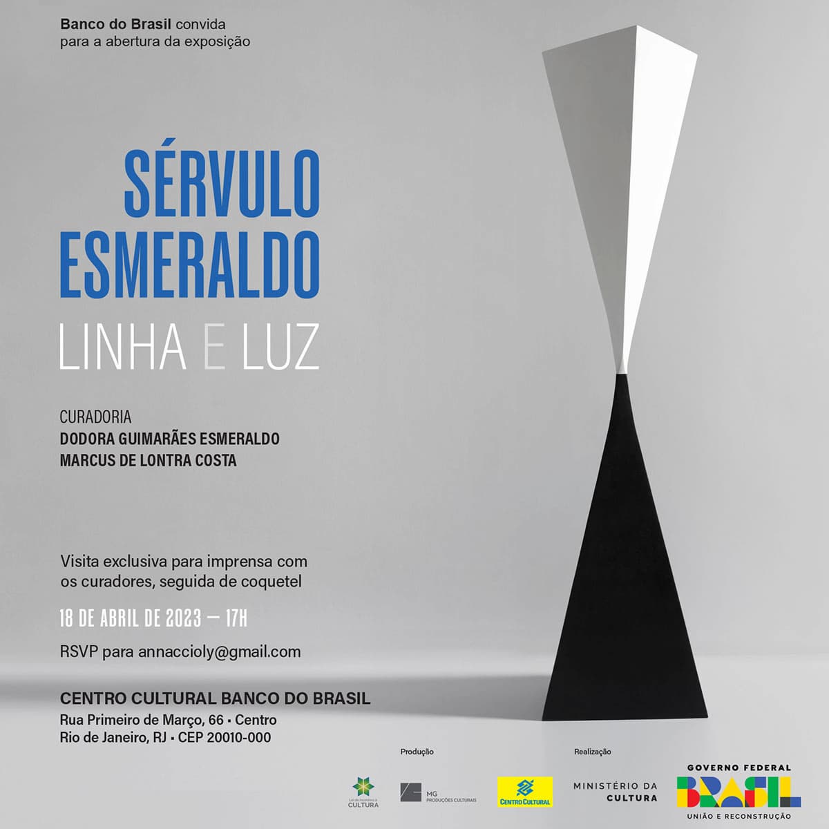 Exposição SÉRVULO ESMERALDO: LINHA E LUZ, convite. Divulgação.
