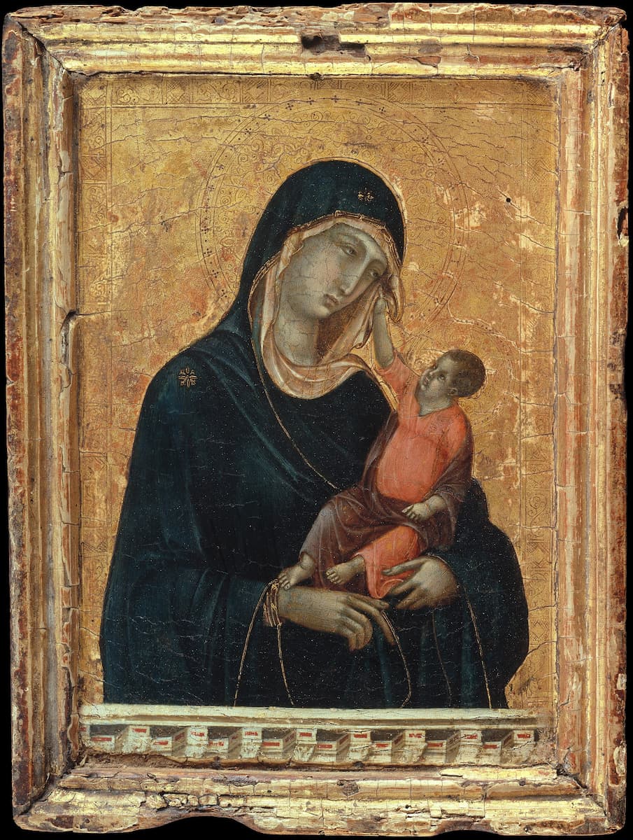 A Virgem e o Menino. Duccio di Buoninsegna, Public domain, via Wikimedia Commons.