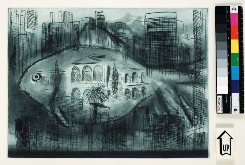 Sergio Fingerman, Frammenti di una giornata prolungata. Acquaforte e acquatinta, 1986, 30 x 40 cm. Foto: Rivelazione.