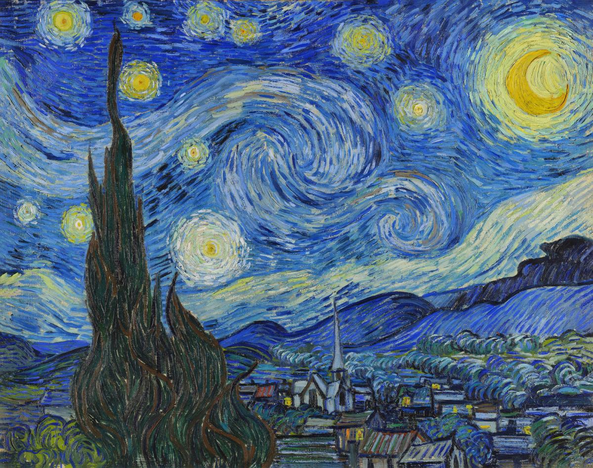 Great Works of Art: From Inspiration to Execution. Vincent van Gogh, 1853-1890 The Starry Night, 1889, oil on canvas. Museum of Modern Art, New York City. Photo: br.depositphotos.com.